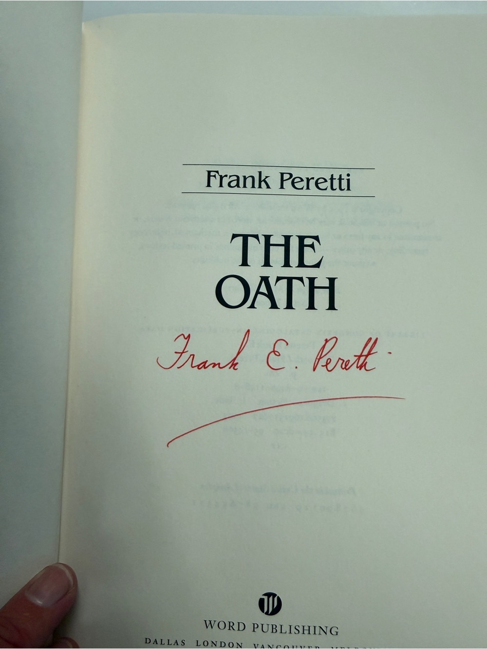 Frank Peretti "The Oath" Hardcover Book - Black & Red Cover